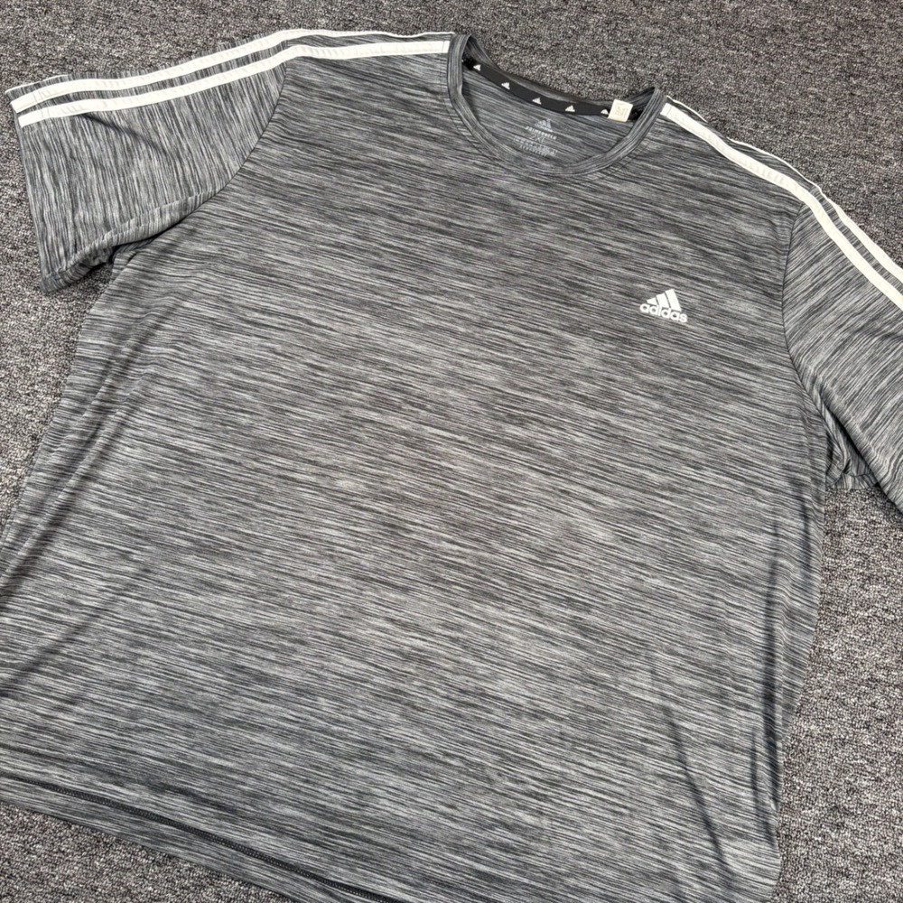 Adidas Performance Tee Mens 2XL Gray Space Dye Aeroready Primegreen 3-Stripe